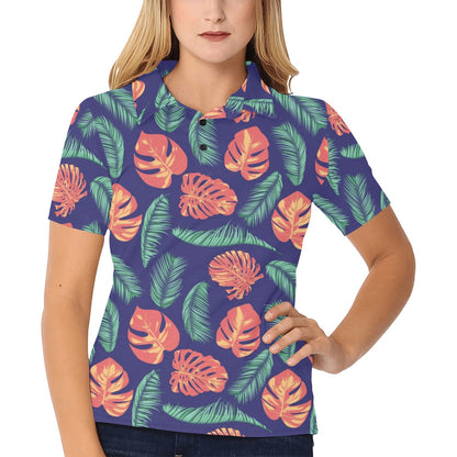 Palm Leaves Pattern Print Design PL011 Women's Polo Shirt