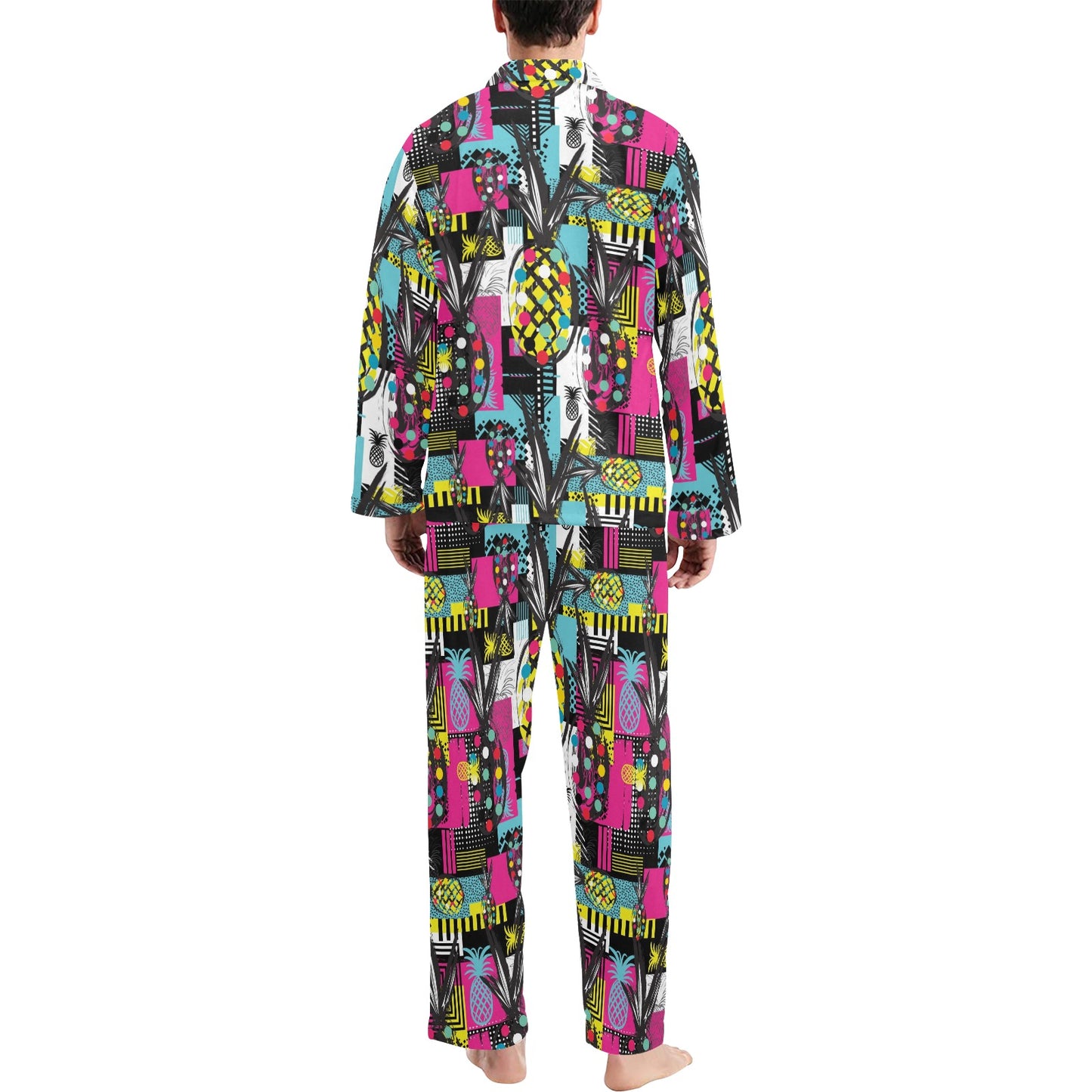Pop Art Pineapple Pattern Print Design A02 Men's Long Pajama Set