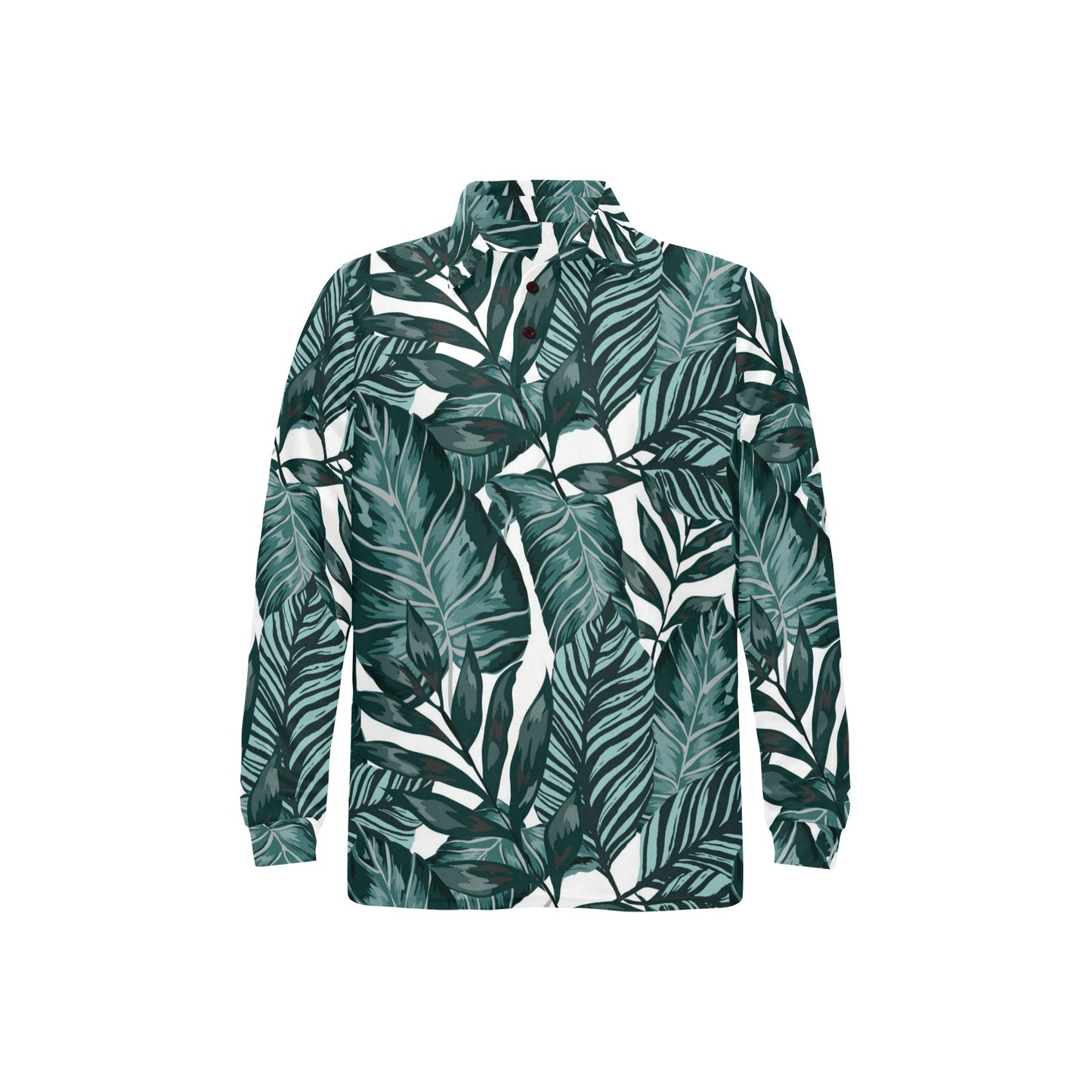 Tropical Palm Leaves Pattern Long Sleeve Polo Shirt For Men's