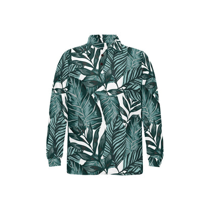 Tropical Palm Leaves Pattern Long Sleeve Polo Shirt For Men's