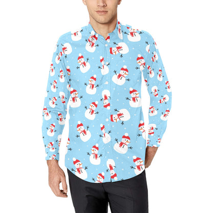 Snowman Print Design LKS305 Men's Long Sleeve Dress Shirt