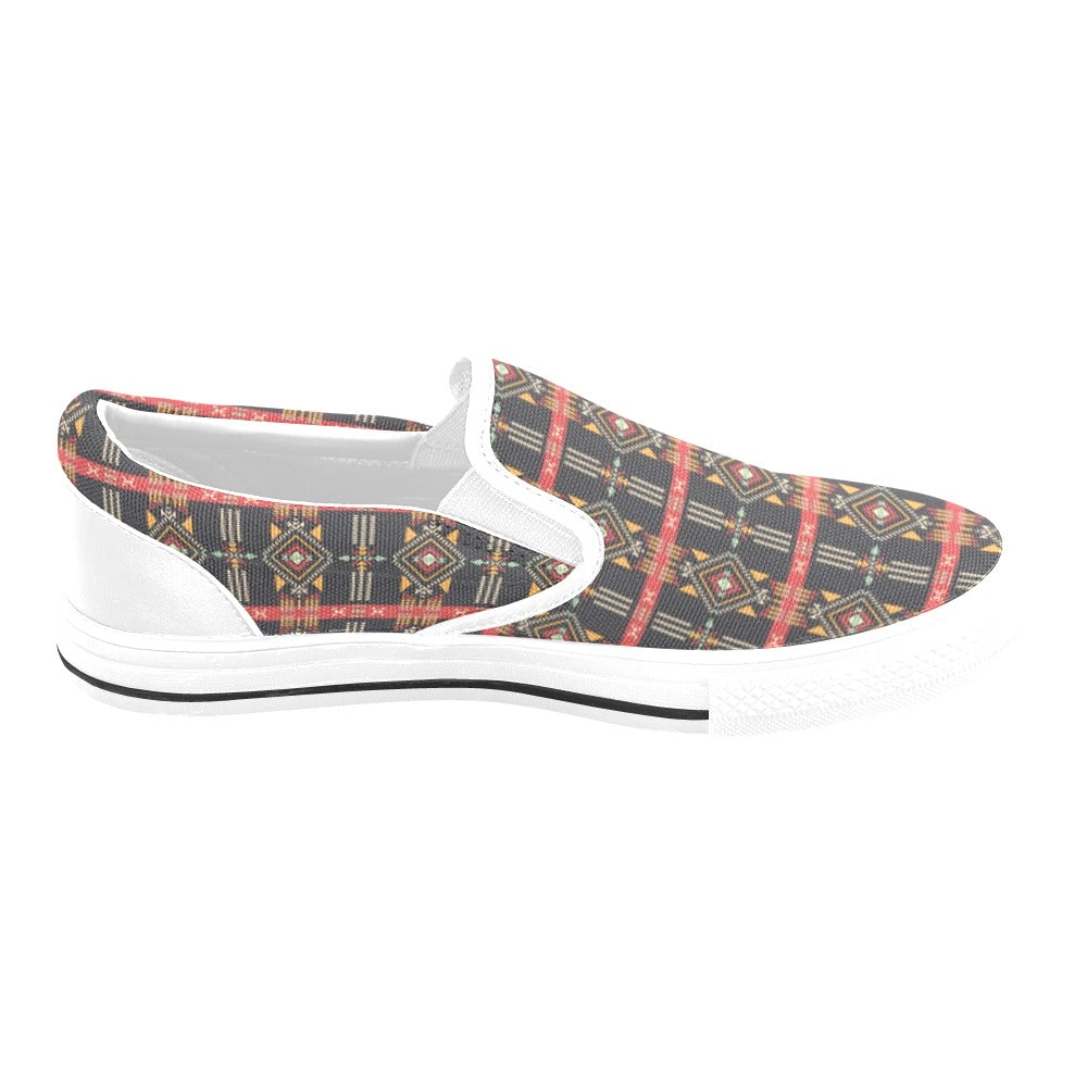 Southwest Pattern Print Design LKS303 White Slip Ons Canvas Women's Shoes