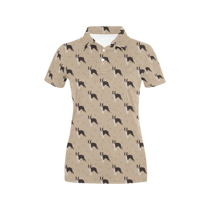 Boston Terrier Pattern Print Design 02 Women's Polo Shirt
