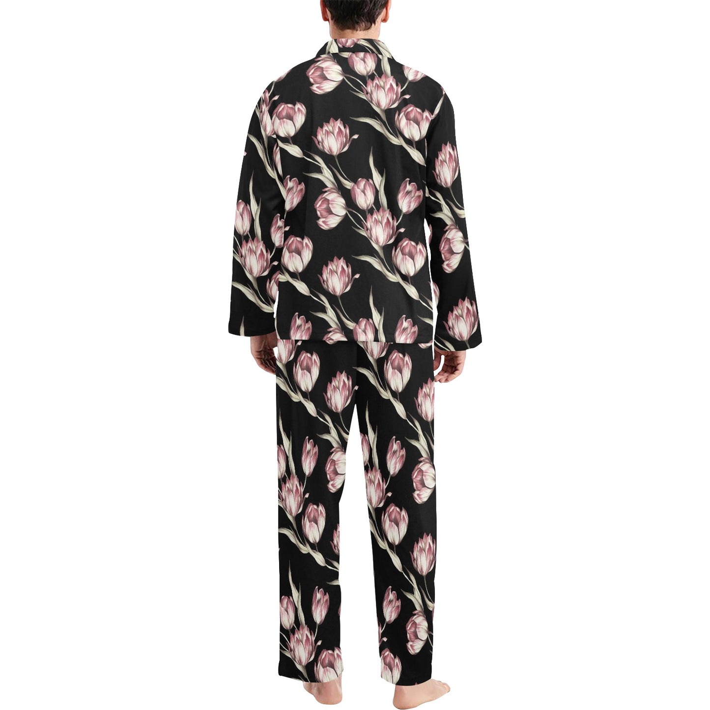 Tulip Pink Pattern Print Design TP02 Men's Long Pajama Set