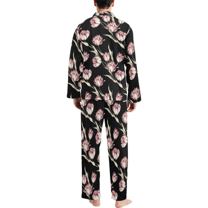 Tulip Pink Pattern Print Design TP02 Men's Long Pajama Set
