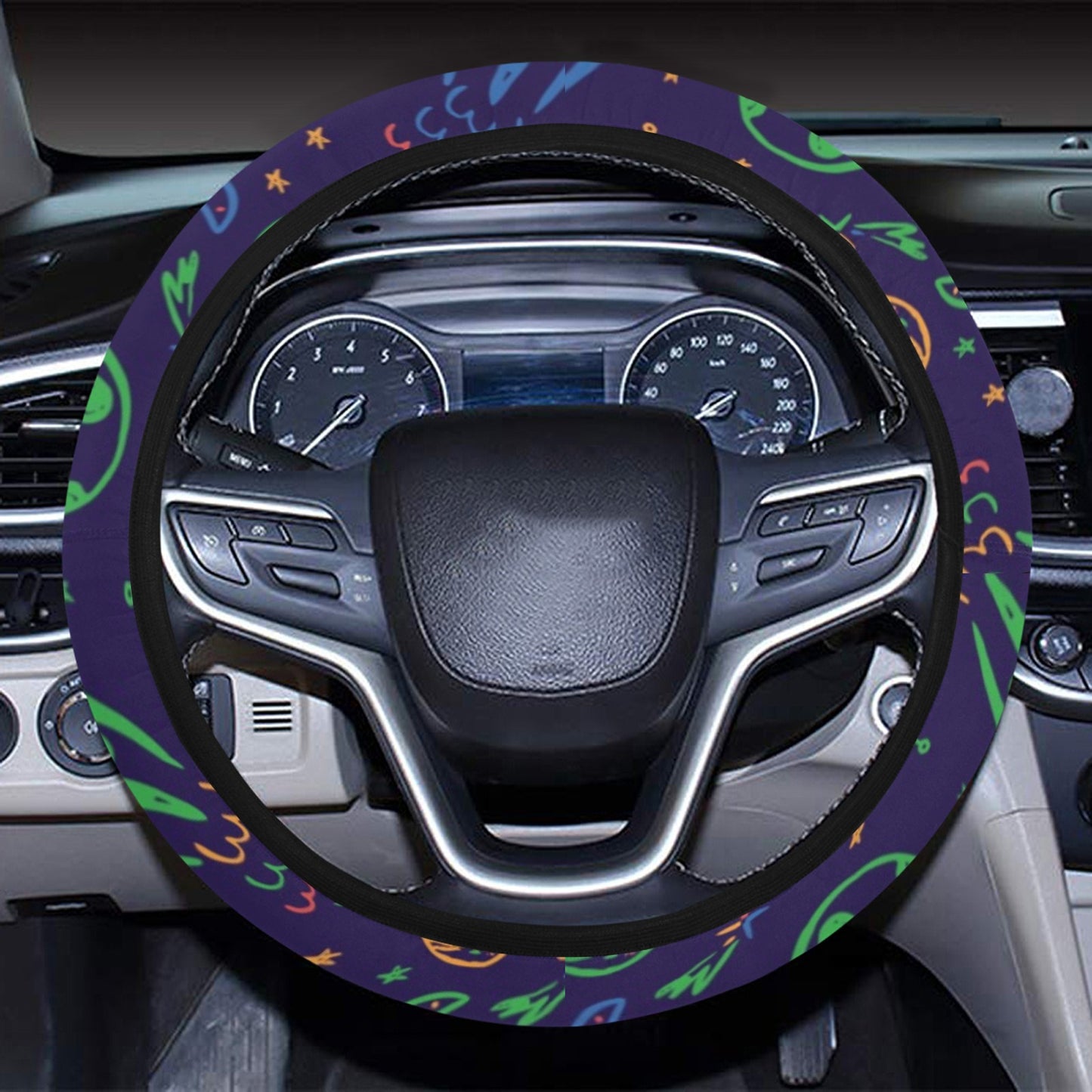 UFO Space Rocket Print Design LKS302 Steering Wheel Cover with Elastic Edge