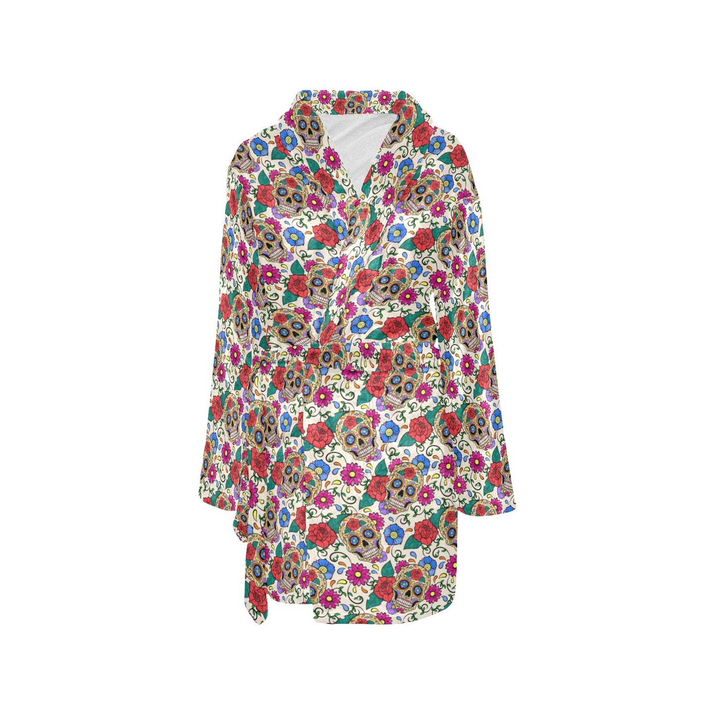 Sugar Skull Colorful Themed Print Women's Fleece Robe