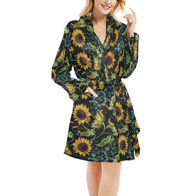 Sunflower Print Design LKS308 Women's Fleece Robe