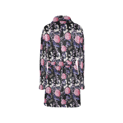 Hydrangea Pattern Print Design HD04 Women's Fleece Robe