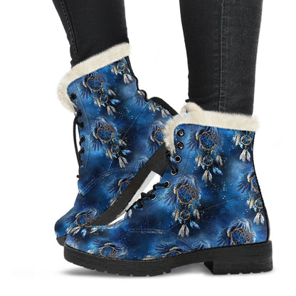 Eagles Dream Catcher Themed Faux Fur Leather Boots-JTAMIGO.COM