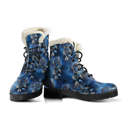 Eagles Dream Catcher Themed Faux Fur Leather Boots-JTAMIGO.COM