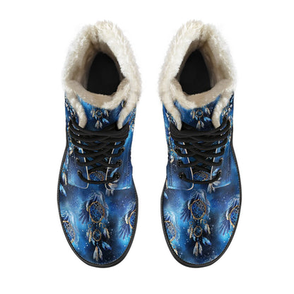 Eagles Dream Catcher Themed Faux Fur Leather Boots-JTAMIGO.COM