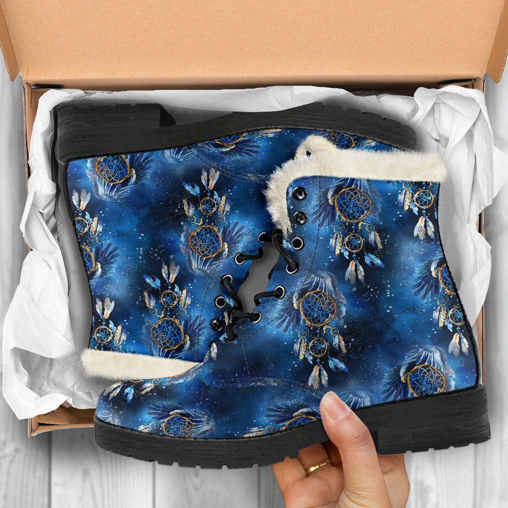 Eagles Dream Catcher Themed Faux Fur Leather Boots-JTAMIGO.COM