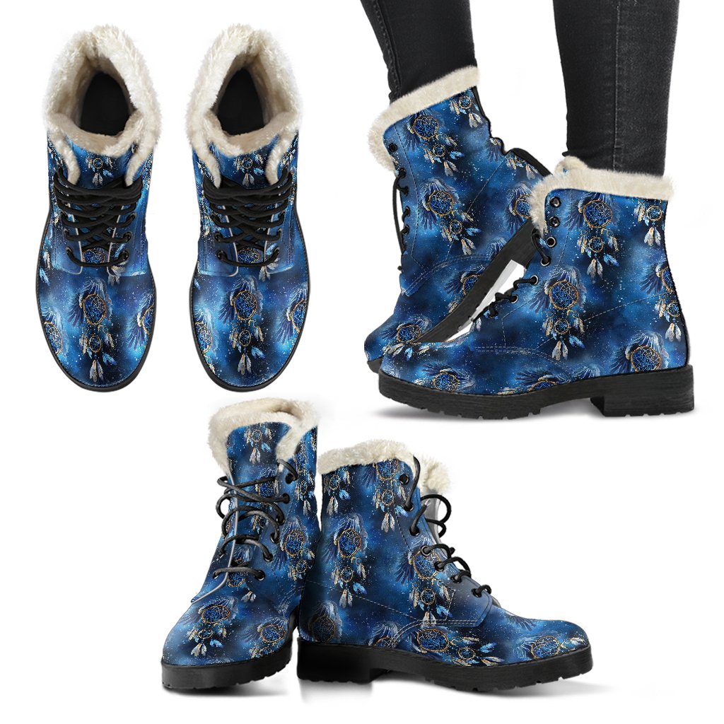 Eagles Dream Catcher Themed Faux Fur Leather Boots-JTAMIGO.COM