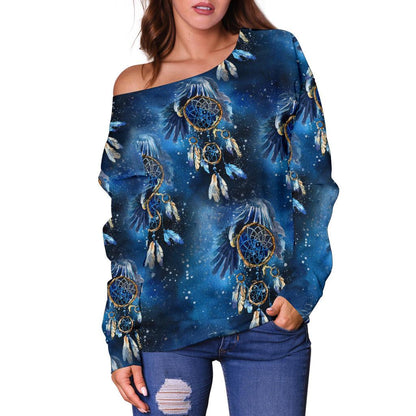 Eagles Dream Catcher Themed Off Shoulder Sweatshirt
