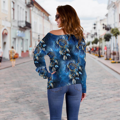 Eagles Dream Catcher Themed Off Shoulder Sweatshirt