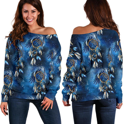 Eagles Dream Catcher Themed Off Shoulder Sweatshirt