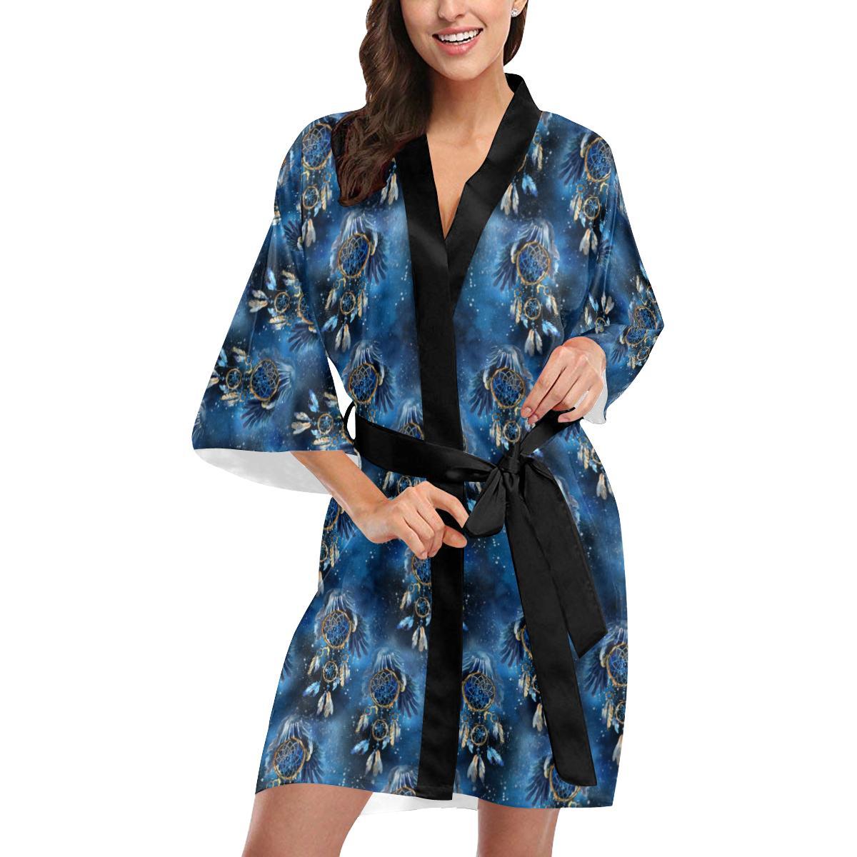 Eagles Dream Catcher Themed Women Short Kimono Robe
