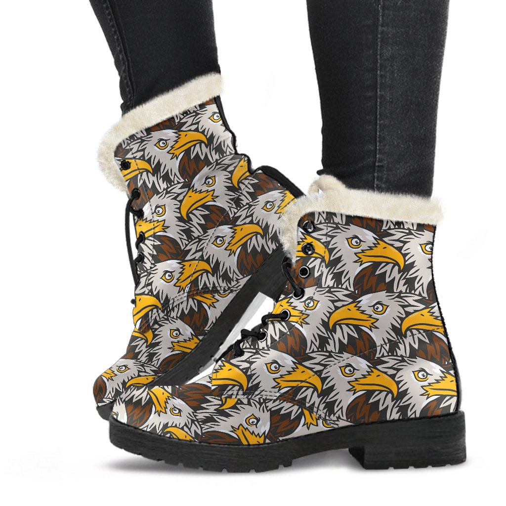 Eagles Head Pattern Faux Fur Leather Boots-JTAMIGO.COM