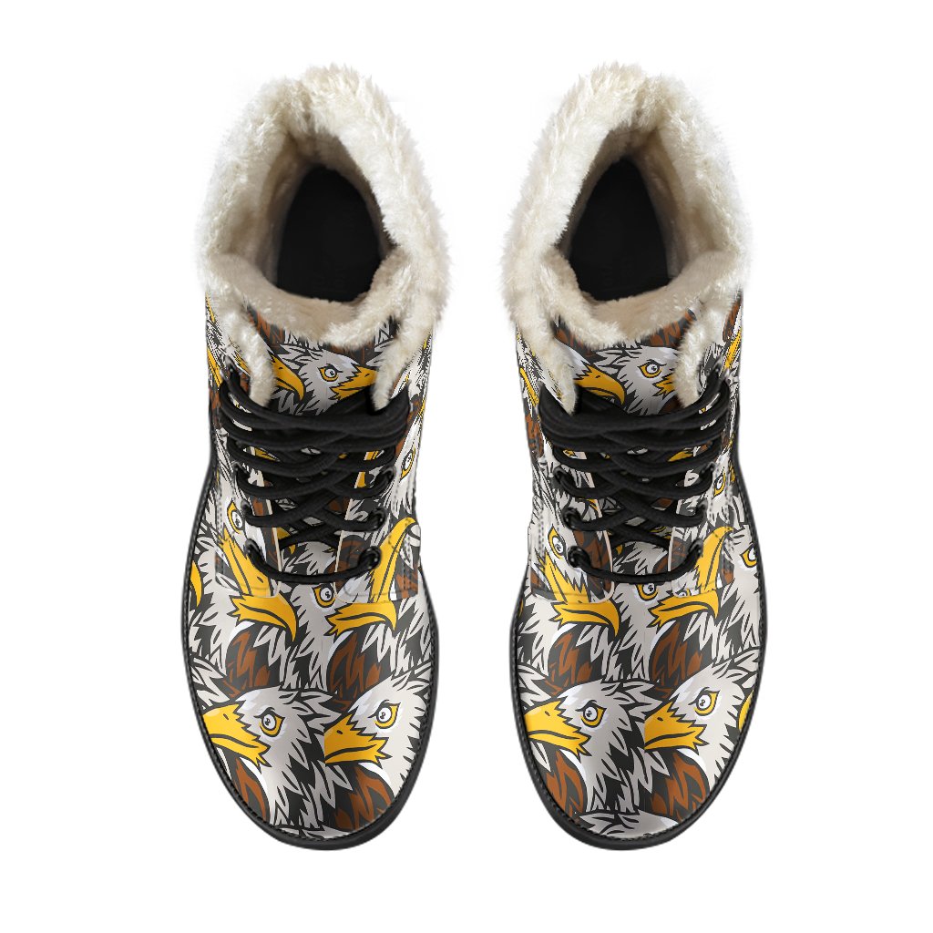 Eagles Head Pattern Faux Fur Leather Boots-JTAMIGO.COM