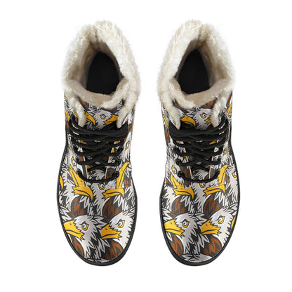 Eagles Head Pattern Faux Fur Leather Boots-JTAMIGO.COM