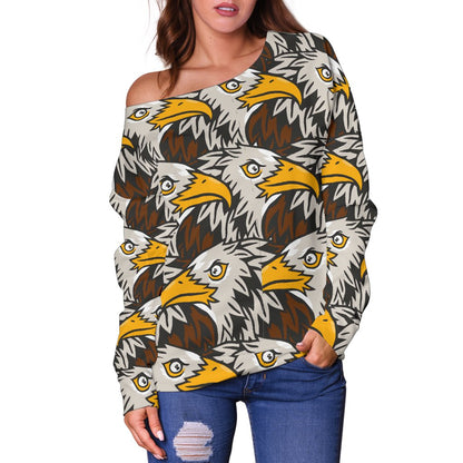 Eagles Head Pattern Off Shoulder Sweatshirt