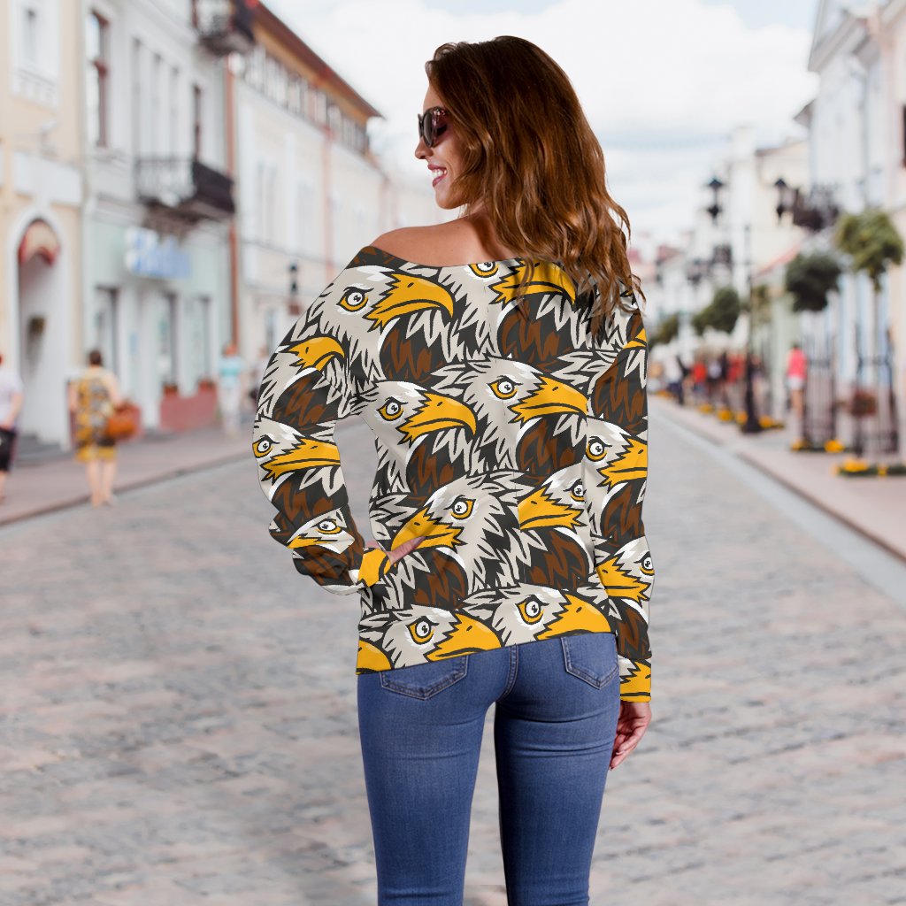 Eagles Head Pattern Off Shoulder Sweatshirt