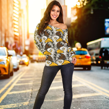 Eagles Head Pattern Off Shoulder Sweatshirt