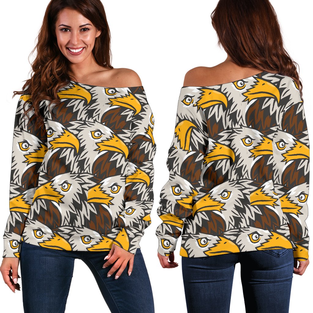 Eagles Head Pattern Off Shoulder Sweatshirt