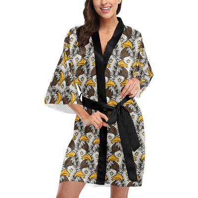 Eagles Head Pattern Women Short Kimono Robe