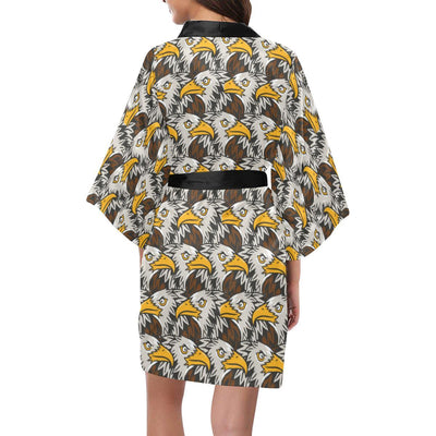 Eagles Head Pattern Women Short Kimono Robe