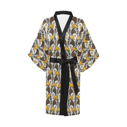 Eagles Head Pattern Women Short Kimono Robe