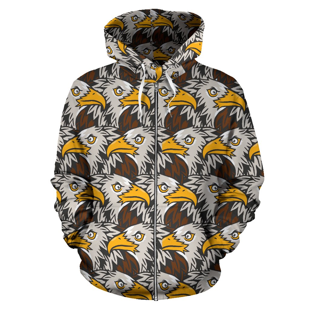 Eagles Head Pattern Zip Up Hoodie
