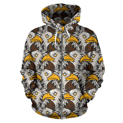 Eagles Head Pattern Zip Up Hoodie