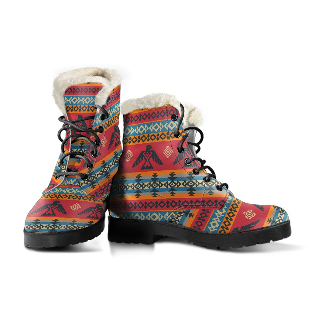 Eagles Native American Design Faux Fur Leather Boots-JTAMIGO.COM