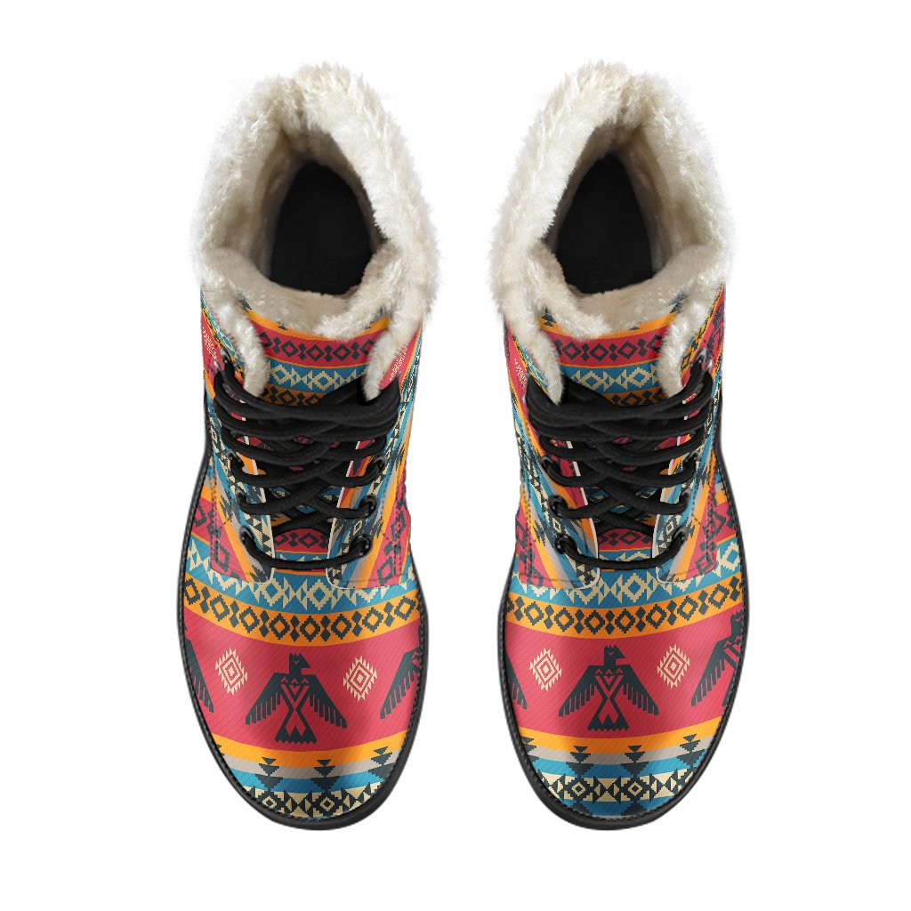 Eagles Native American Design Faux Fur Leather Boots-JTAMIGO.COM
