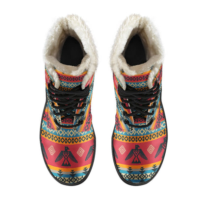 Eagles Native American Design Faux Fur Leather Boots-JTAMIGO.COM