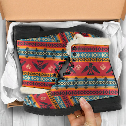 Eagles Native American Design Faux Fur Leather Boots-JTAMIGO.COM
