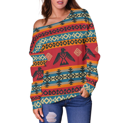 Eagles Native American Design Off Shoulder Sweatshirt