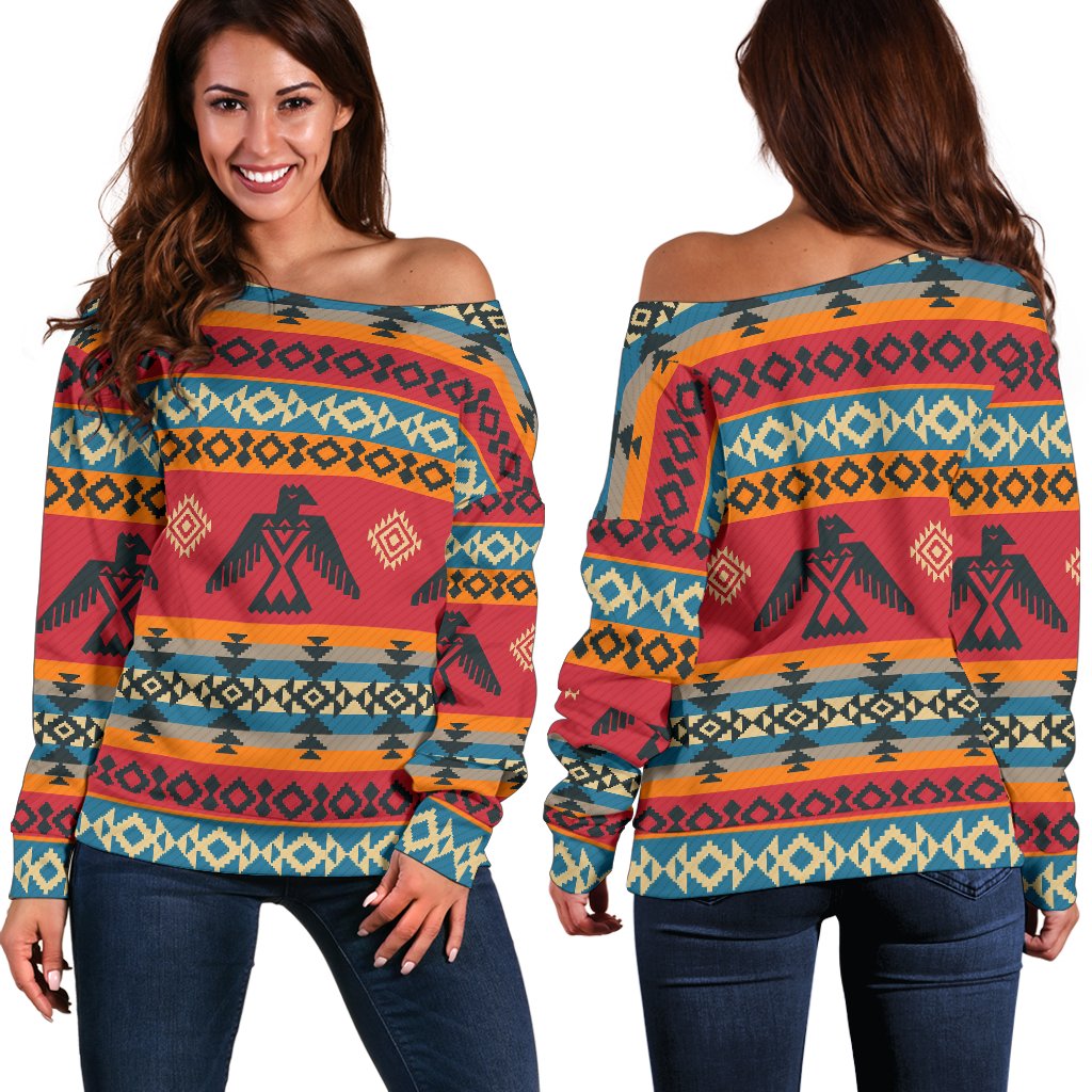 Eagles Native American Design Off Shoulder Sweatshirt