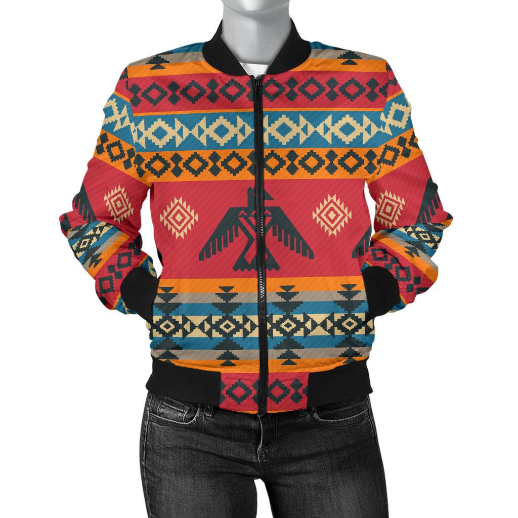 Eagles Native American Design Women Casual Bomber Jacket