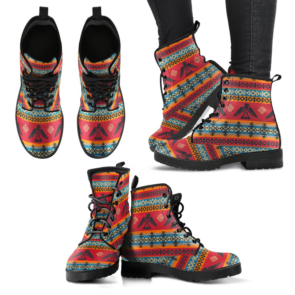 Eagles Native American Design Women Leather Boots-JTAMIGO.COM