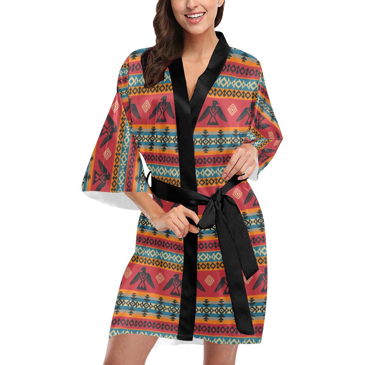 Eagles Native American Design Women Short Kimono Robe