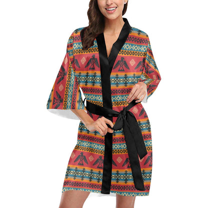 Eagles Native American Design Women Short Kimono Robe