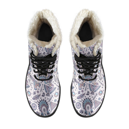 Eagles Native American Indian Symbol Faux Fur Leather Boots-JTAMIGO.COM