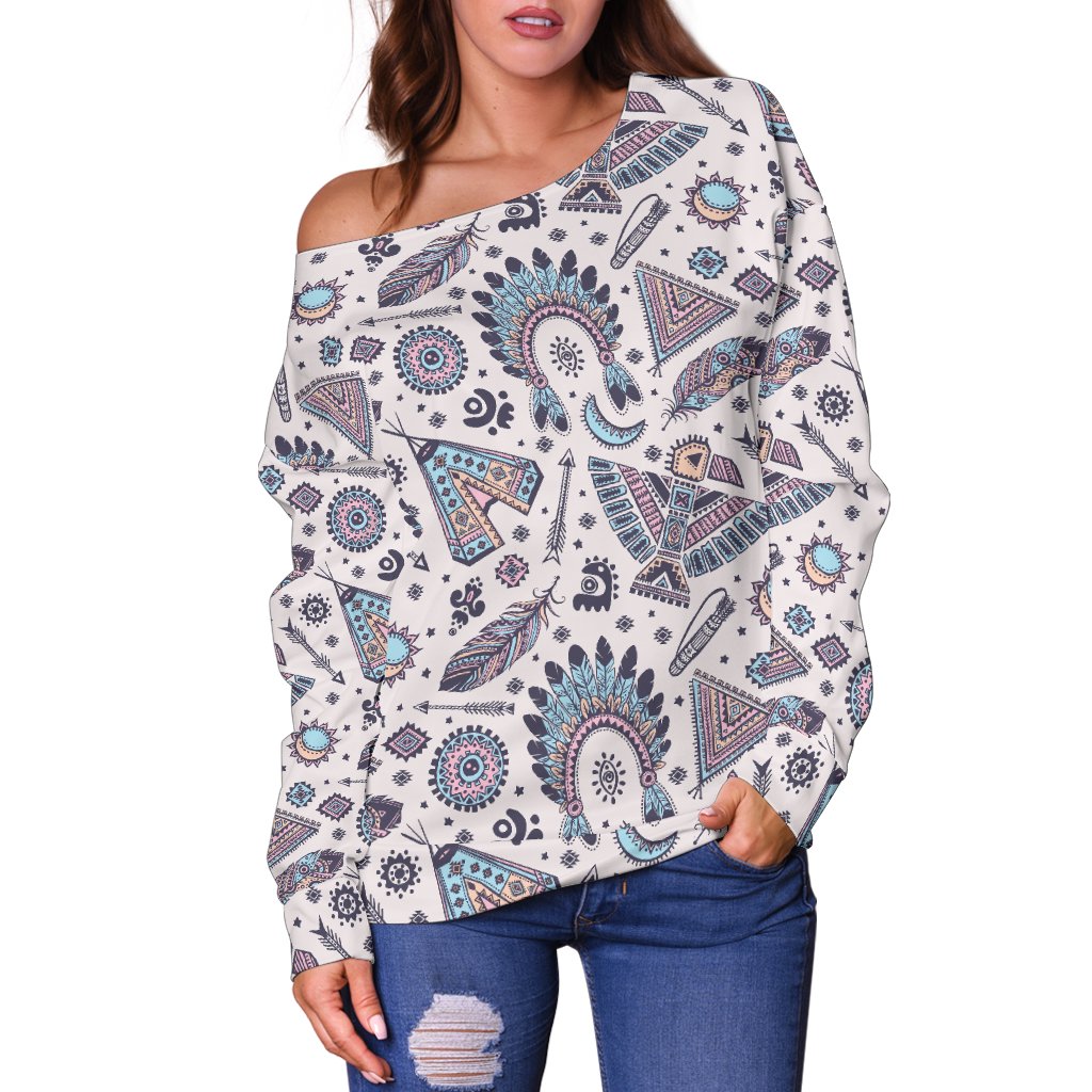Eagles Native American Indian Symbol Off Shoulder Sweatshirt