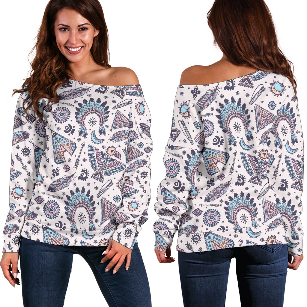 Eagles Native American Indian Symbol Off Shoulder Sweatshirt