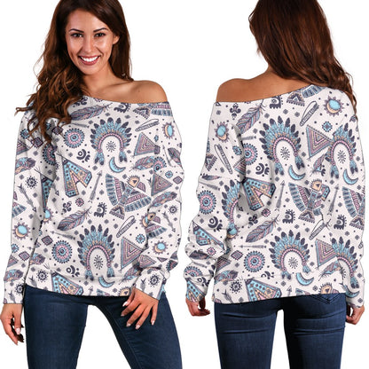 Eagles Native American Indian Symbol Off Shoulder Sweatshirt