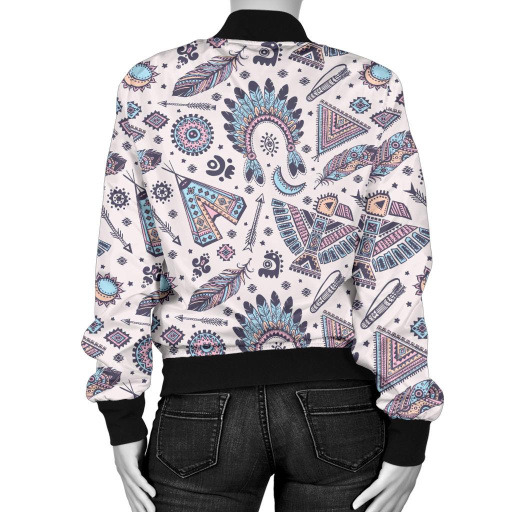 Eagles Native American Indian Symbol Women Casual Bomber Jacket