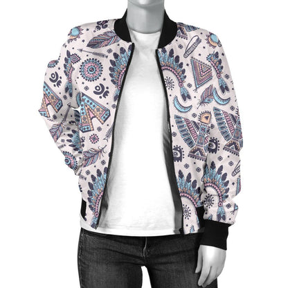 Eagles Native American Indian Symbol Women Casual Bomber Jacket